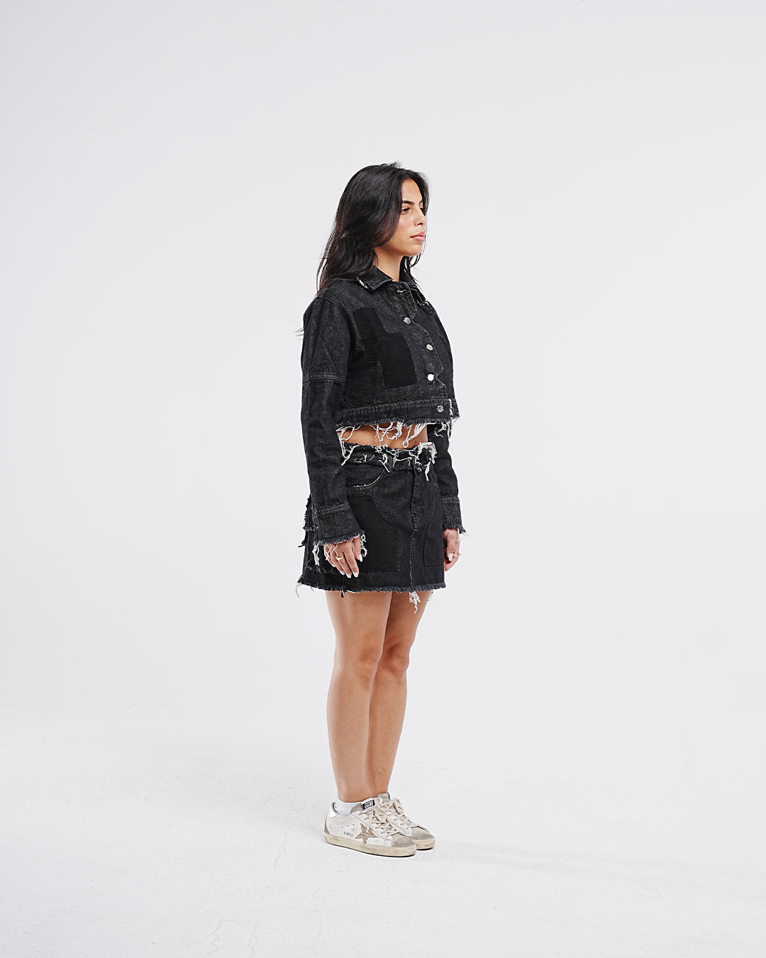 FLARED BLACK CROPPED JACKET