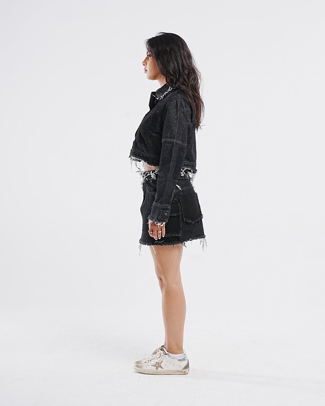 FLARED BLACK CROPPED JACKET